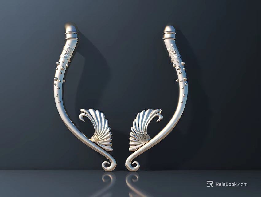 Silver Handles With Elegant Shell Pattern Design On Dark Background 3d model 