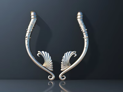 Silver Handles With Elegant Shell Pattern Design On Dark Background 3d model