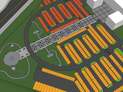 Comprehensive Site Plan With Orange Parking Spaces Gray Pathways Green Areas And White Buildings 3d model