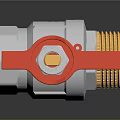 Industrial Ball Valve With Red Handle Silver Body And Golden Connector