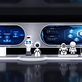 Futuristic Tech Exhibition Hall With Robots Blue Digital Displays And Interactive Interfaces 3d model