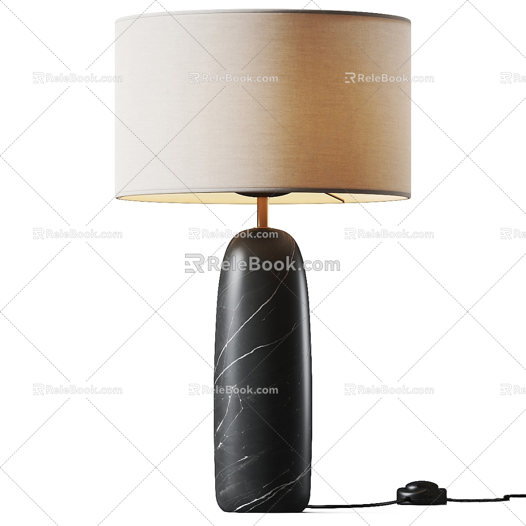 Black Stone Fabric Lampshade Table Lamp 3d model