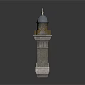 Architectural Tower Building with Dome Spire and Decorative Stone Brick Structure Base