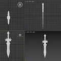 Decorative Sword Ornament Set With Blue Glowing Blade And Ornate Hilt Design