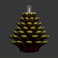 Pinecone Shaped Lit Candle With Yellow Petals And Red Wax