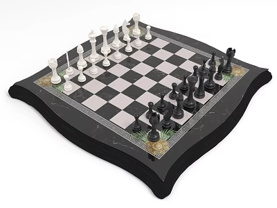 Decorative Chess Board Game Set With Black White Pieces For Recreational Entertainment 3d model