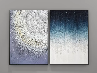 Abstract Wall Art Set of Two With Textured Gold Navy and Gradient Blue White Design 3d model