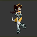 Anthropomorphic Fox Character With Brown Hair Blue Eyes Yellow Ears Tail And Silver Metallic Armor