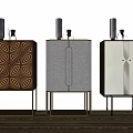 Modern Entryway Console Cabinets With Decorative Patterns Metal Legs And Top Ornaments
