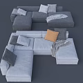 Modern Comfortable Gray L Shaped Sectional Sofa With Pillows And Throw Blanket 3d model