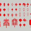 Traditional Chinese Red Lantern Hanging Decorations with Various Ornate Styles