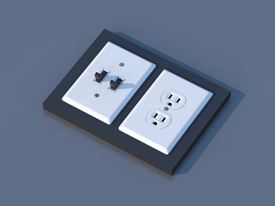 White Light Switch And Electrical Outlet On Black Wall Plate For Home Use 3d model