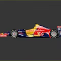 Red Bull Race Car With Red And Blue Design And Sponsor Logos