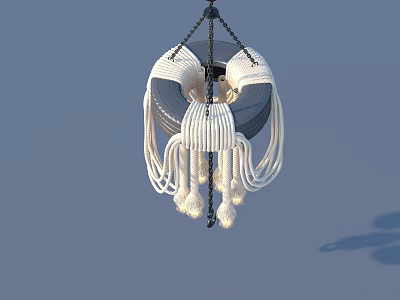 Macramé White Chandelier With Tassel Design For Modern Interior Decor 3d model