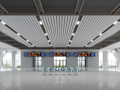 Modern Train Station Hall With Spacious Interior Digital Screens And Ticket Gates 3d model