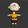 Cartoon Character Bald Head Curly Hair Yellow Striped Shirt Black Shorts Orange Shoes Arms Outstretched