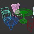 Table And Chair Set Featuring Round Glass Table Metal Frame Chairs And Square Side Table 3d model