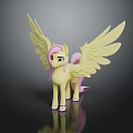 Yellow Pony Cartoon Character with Large Wings Pink Mane Tail Green Eyes And Colorful Hooves