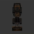 Rusty Industrial Loader With Large Bucket And Big Tires On Dark Background