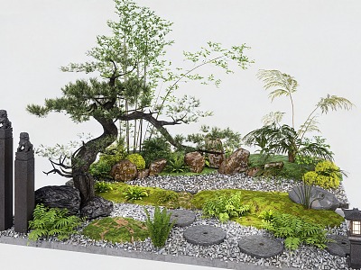 New Chinese style landscape sketch modeling pine tingbu terrain landscaping 3d model