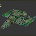 Futuristic Sci Fi Spaceship 3D Model Featuring Green Glowing Elements Geometric Design And Metallic Finish