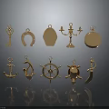 Golden Fashion Accessories Collection Including Key Horseshoe Anchor Ship Wheel And Decorative Pendants