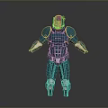 Futuristic Blue Armored Character with Helmet and Mechanical Armor Design