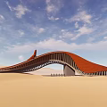 Modern Desert Entrance Gate With Red Curved Structure And Blue Sky