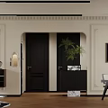 Elegant Retro Living And Dining Room Interior With Warm Wood Floor And Chic Arched Design