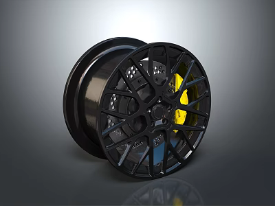 Black Car Wheel Rim With Yellow Center And Alloy Design For Automotive Vehicles 3d model