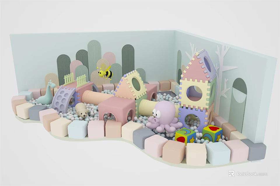 Colorful Soft Play Area For Toddlers With Slide Playhouse And Ball Pit 3d model 