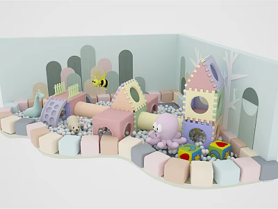 Colorful Soft Play Area For Toddlers With Slide Playhouse And Ball Pit 3d model