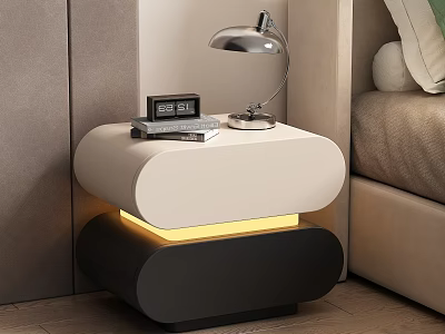Modern Nightstand Design With White Black Base Lighting Table Lamp Alarm Clock And Books 3d model
