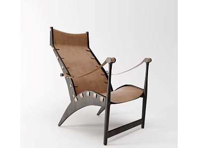 Modern Leisure Chair With Dark Wooden Frame And Brown Woven Seat And Backrest 3d model