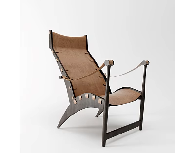 Modern Leisure Chair With Dark Wooden Frame And Brown Woven Seat And Backrest 3d model
