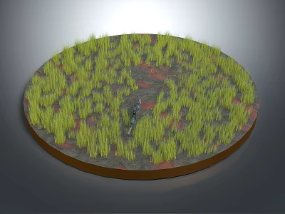Miniature Circular Platform With Green Yellow Grass Dark Path And Small Figure 3d model