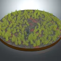 Miniature Circular Platform With Green Yellow Grass Dark Path And Small Figure