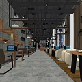 Modern Internet Cafe Interior With Computers Tables Comfortable Seats Wall Shelves And Plants