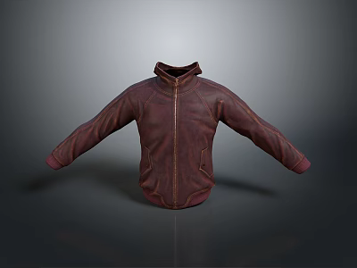 Dark Red Leather Jacket With Zipper Stand Up Collar And Pockets Simple Design 3d model