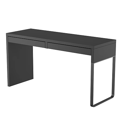 Modern Black Desk With Two Drawers And Minimalist Metal Legs Design 3d model