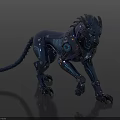 Futuristic Blue Mechanical Leopard Sculpture With Metallic Finish And Reflective Details