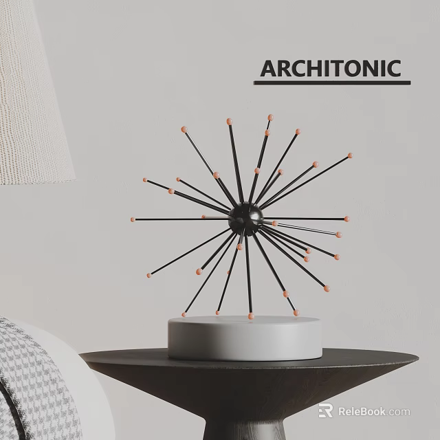 Modern Single Sofa With Plaid Design Near Dark Table Black Starburst Decor And Light Lampshade 3d model 