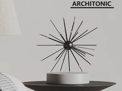 Modern Single Sofa With Plaid Design Near Dark Table Black Starburst Decor And Light Lampshade 3d model