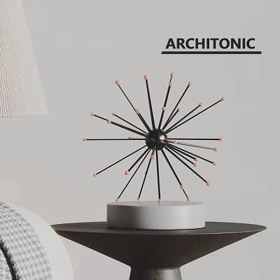 Modern Single Sofa With Plaid Design Near Dark Table Black Starburst Decor And Light Lampshade 3d model