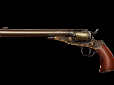 Vintage Revolver Decorative Ornament Set With Brass Barrel Wooden Grip And Engraved Metal Parts 3d model