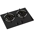 Two Black Gas Cooking Stoves With Burners And Control Knobs 3d model