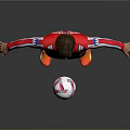 Man Wearing Red White Striped Jersey Blue Shorts Red Socks Standing With Football Arms Outstretched