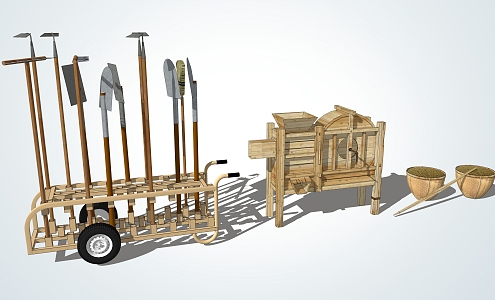 Modern Farm Tools Rural Farm Tools and Drum Cars 3d model