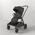 Sleek Black Baby Stroller With Brown Handle And Modern Wheel Design
