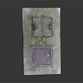 Outdoor Ground Slab With Square Manhole Covers And Green Moss Patches